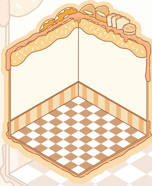 Empty Tiny Worlds bakery scene card — a blank room with a checkered floor, straight from the pack