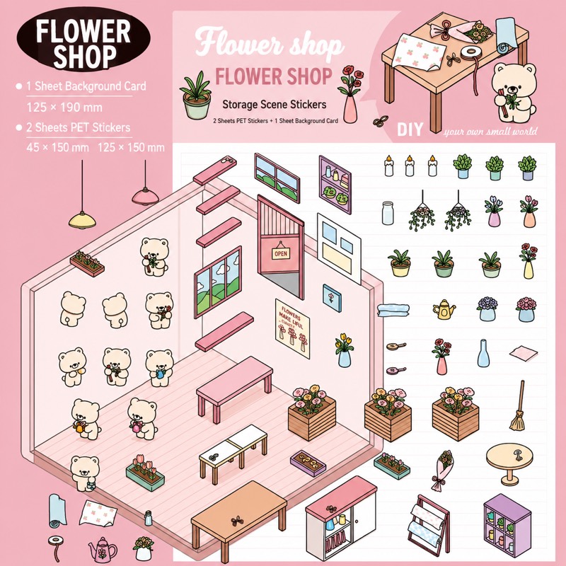 Flower Shop kit — pink scene with bear staff